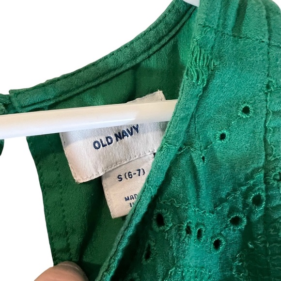 Old Navy Girls Green Dress Small 6-7 Sleeveless Embroidered Eyelet Flowy Summer - Picture 6 of 6